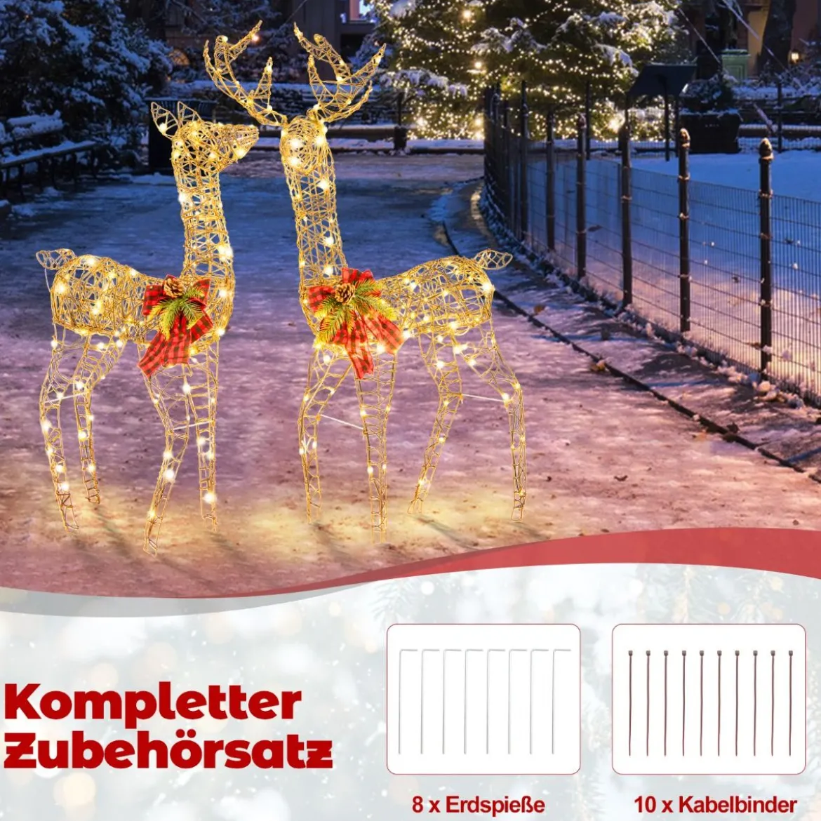 2-teilige LED Rentier Familie mit 200 LED-Lichtern Weihnachtsdeko Beleuchtetes Rentier