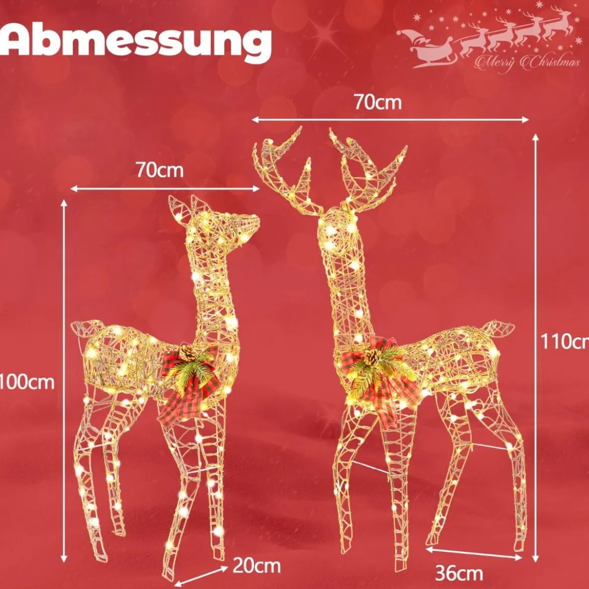 2-teilige LED Rentier Familie mit 200 LED-Lichtern Weihnachtsdeko Beleuchtetes Rentier