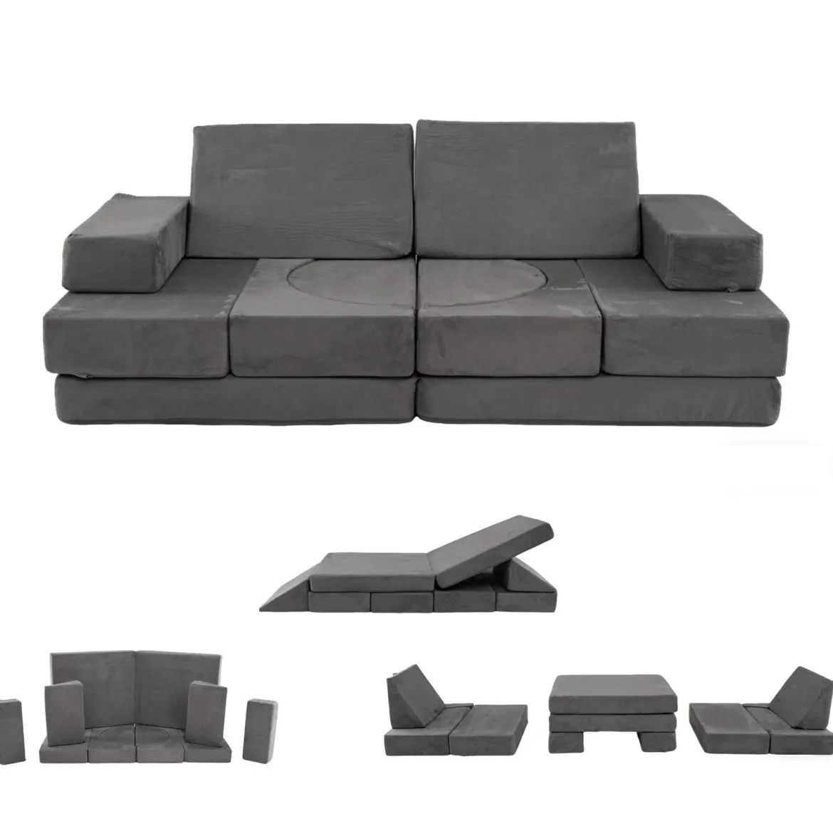 12-teilige modulares Kindersofa umwandelbares Spielsofa mit maschinenwaschbaren Bezügen Dunkelgrau