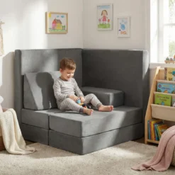 12-teilige modulares Kindersofa umwandelbares Spielsofa mit maschinenwaschbaren Bezügen Dunkelgrau