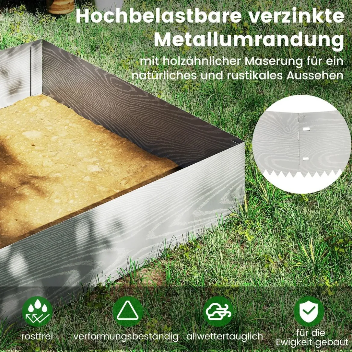 6-teilige Rasenkante aus Verzinkt Metall Mähkante Beetumrandung DIY Hochbeet Gartenbeet 110 x 22 cm