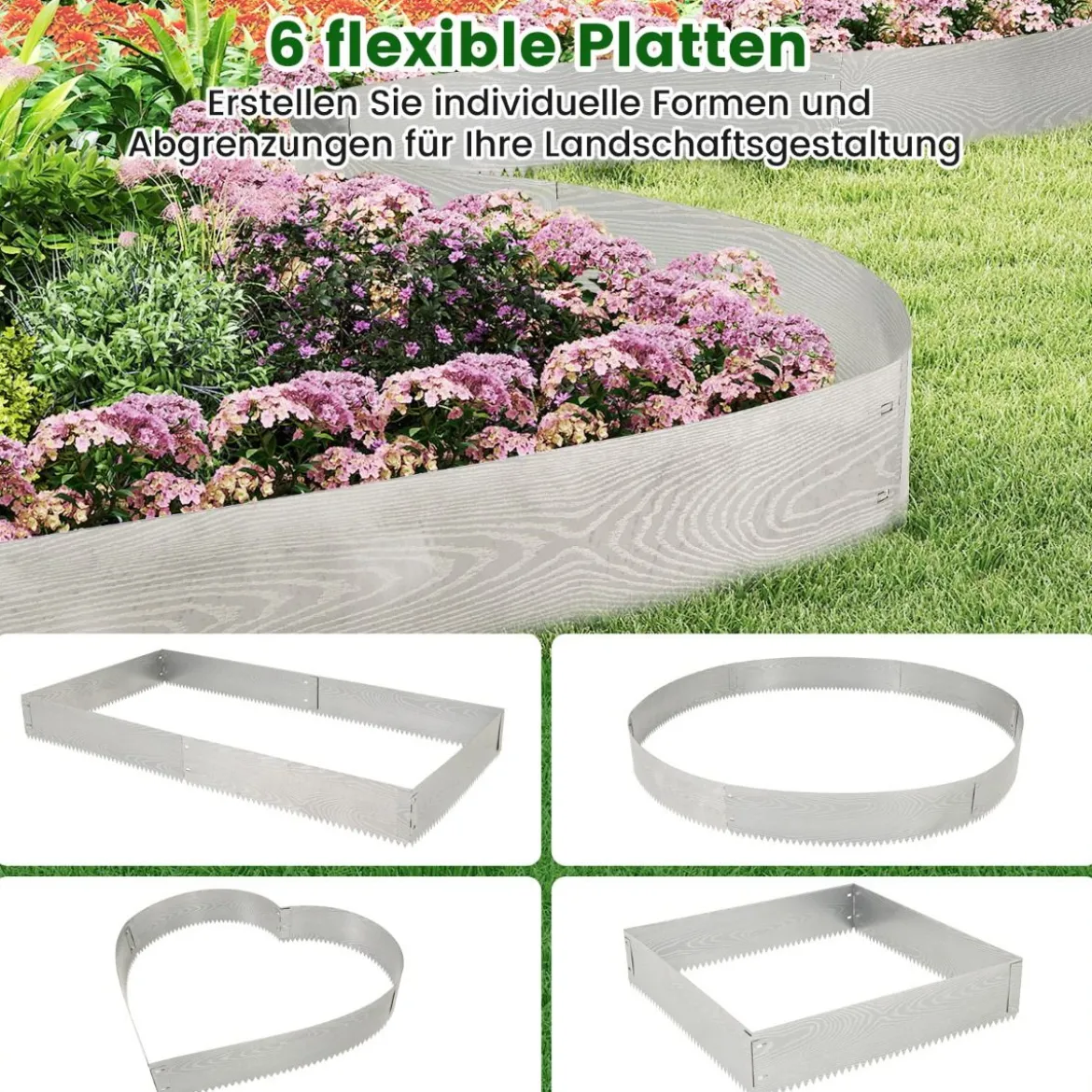 6-teilige Rasenkante aus Verzinkt Metall Mähkante Beetumrandung DIY Hochbeet Gartenbeet 110 x 22 cm