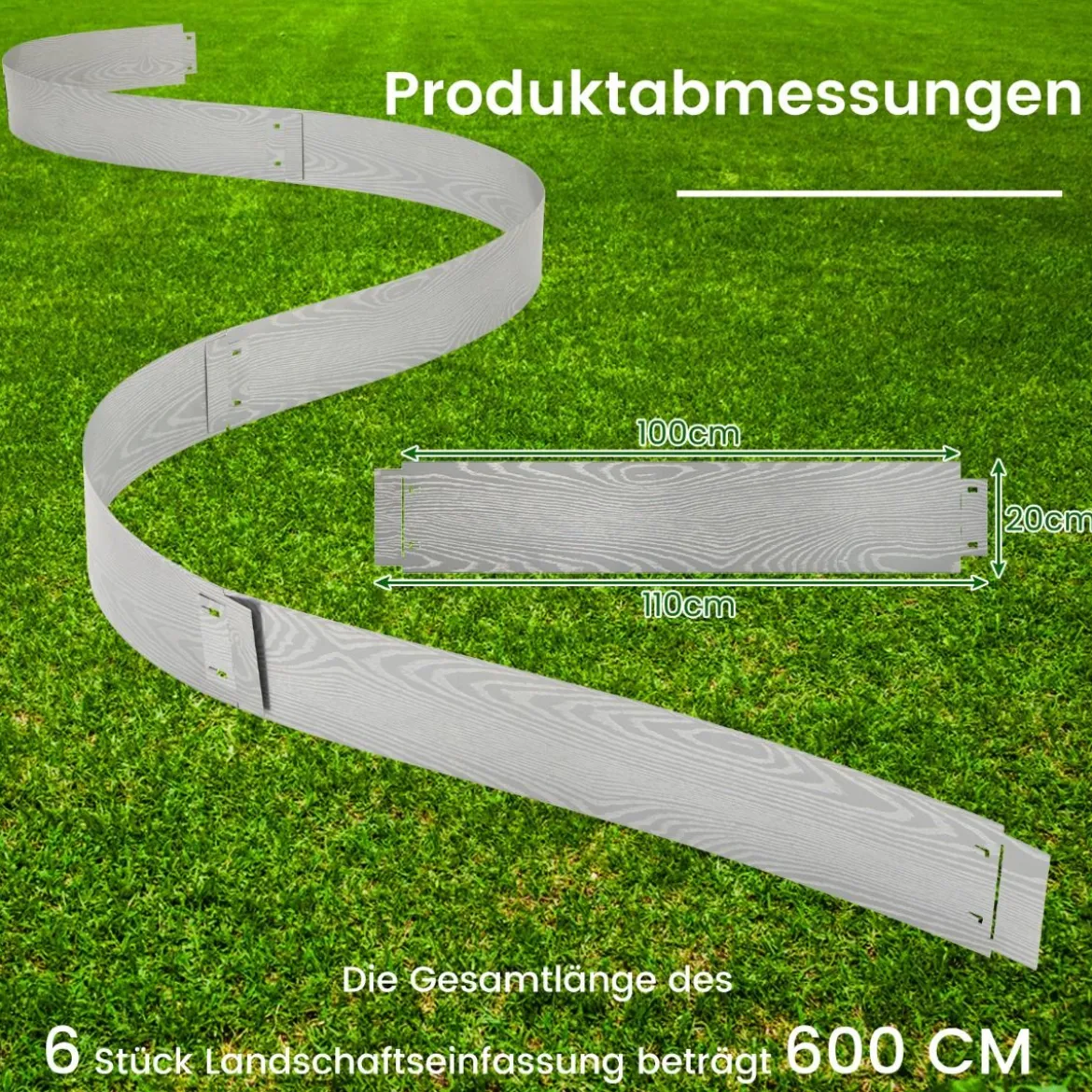 6-teilige Rasenkante Verzinkt Metall 6 M lang Beeteinfassung DIY Hochbeet Gartenbeet 110 x 20 cm