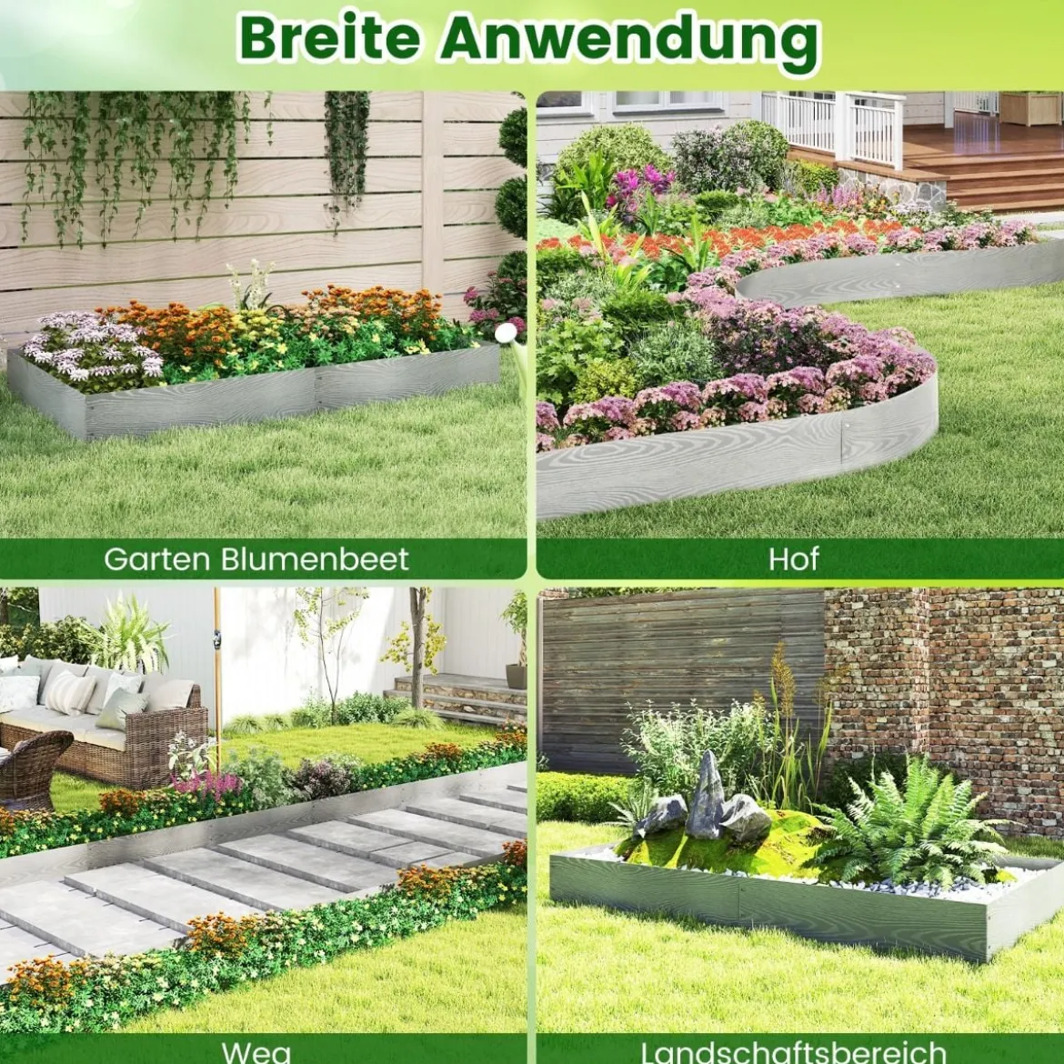 6-teilige Rasenkante Verzinkt Metall 6 M lang Beeteinfassung DIY Hochbeet Gartenbeet 110 x 20 cm