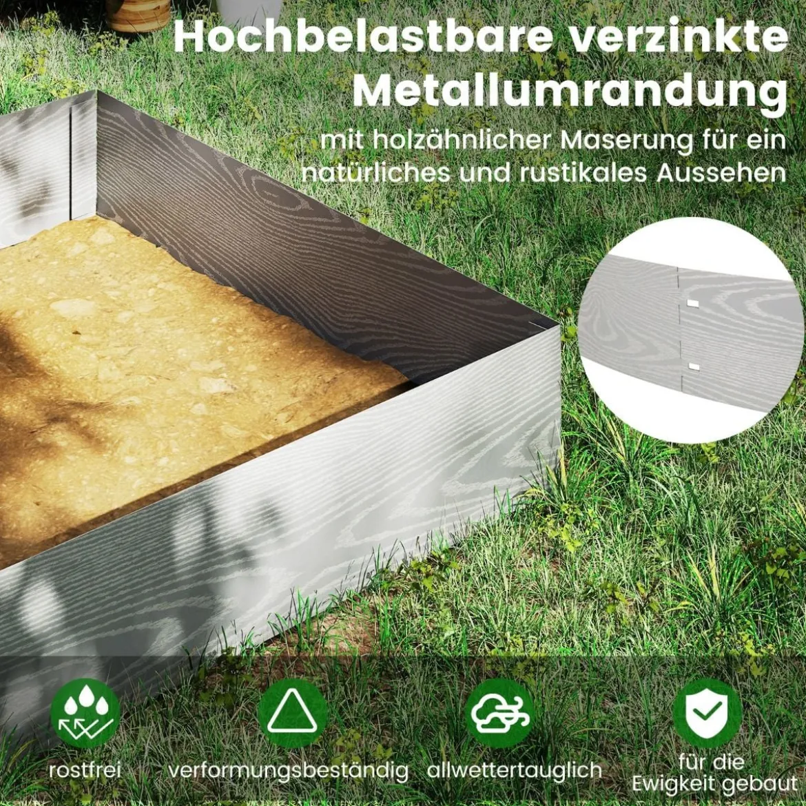 6-teilige Rasenkante Verzinkt Metall 6 M lang Beeteinfassung DIY Hochbeet Gartenbeet 110 x 20 cm