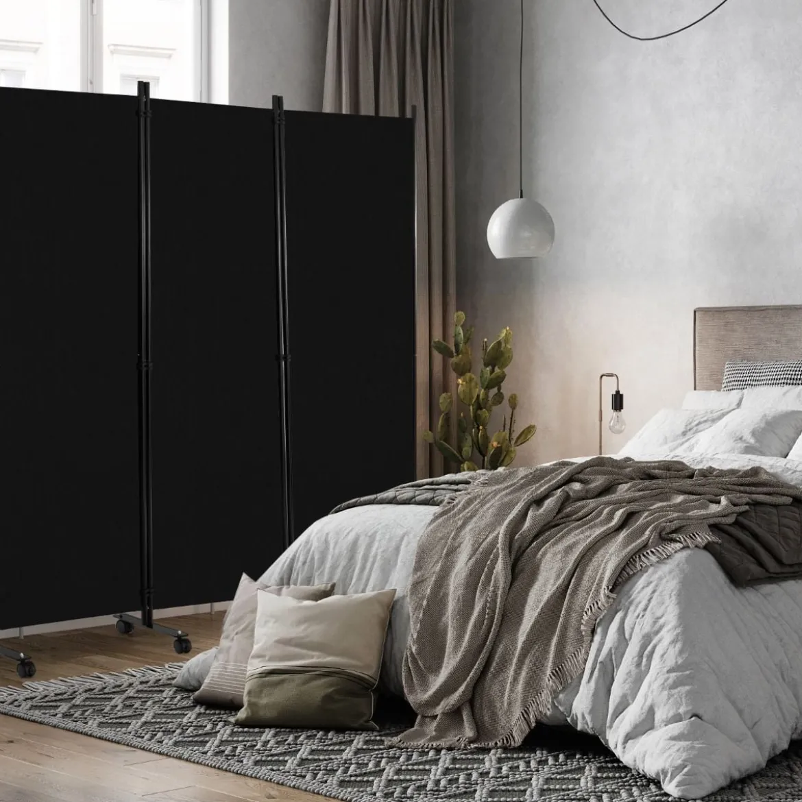 6-Teiliger Faltbarer Raumteiler 172 cm Hoher Sichtschutz mit Feststellbaren Rädern Schwarz