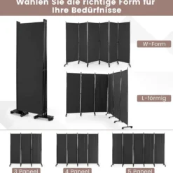 6-Teiliger Faltbarer Raumteiler 172 cm Hoher Sichtschutz mit Feststellbaren Rädern Grau