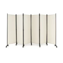 6-Teiliger Faltbarer Raumteiler 172 cm Hoher Sichtschutz mit Feststellbaren Rädern Beige