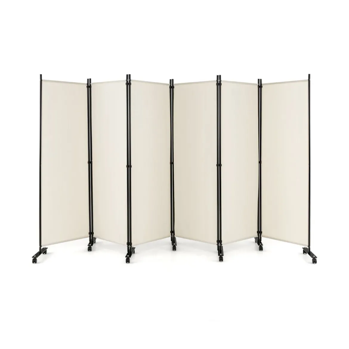 6-Teiliger Faltbarer Raumteiler 172 cm Hoher Sichtschutz mit Feststellbaren Rädern Beige
