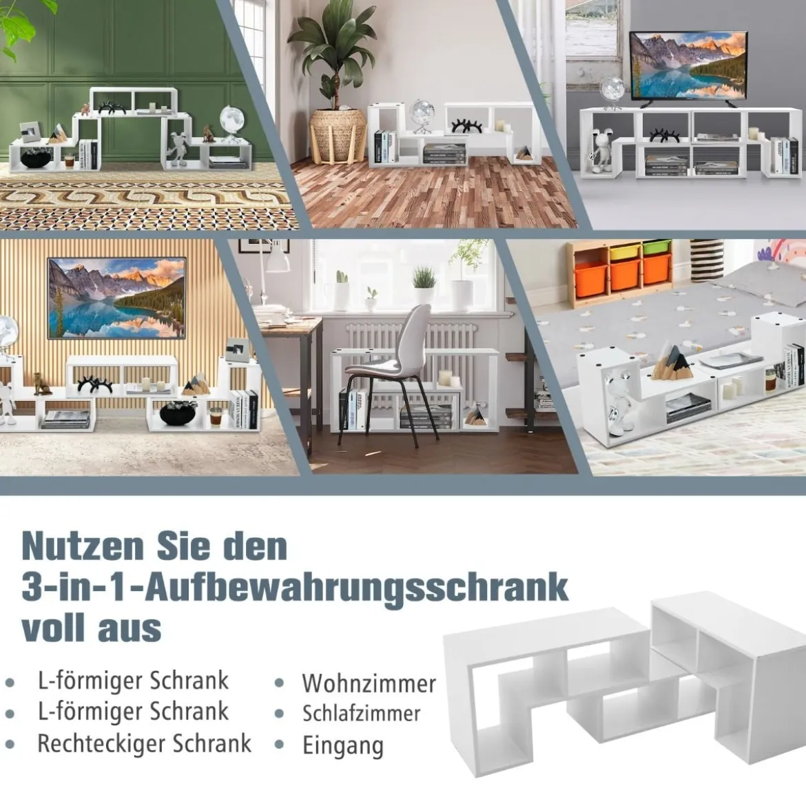 3-teiliger Fernsehschrank aus Holz für TVs bis zu 65" Frei Kombinierbarer Fernsehtisch