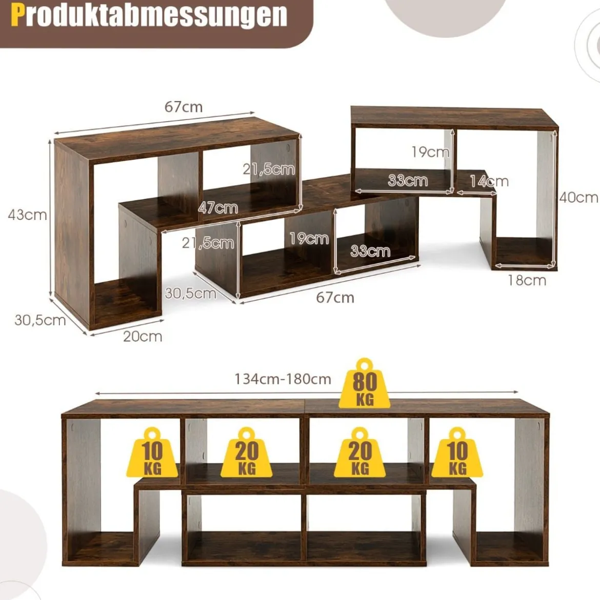 3-teiliger Fernsehschrank aus Holz für TVs bis zu 65" Frei Kombinierbarer Fernsehtisch