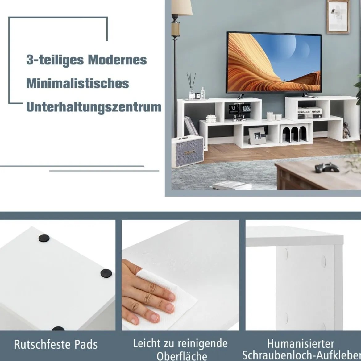 3-teiliger Fernsehschrank aus Holz für TVs bis zu 65" Frei Kombinierbarer Fernsehtisch