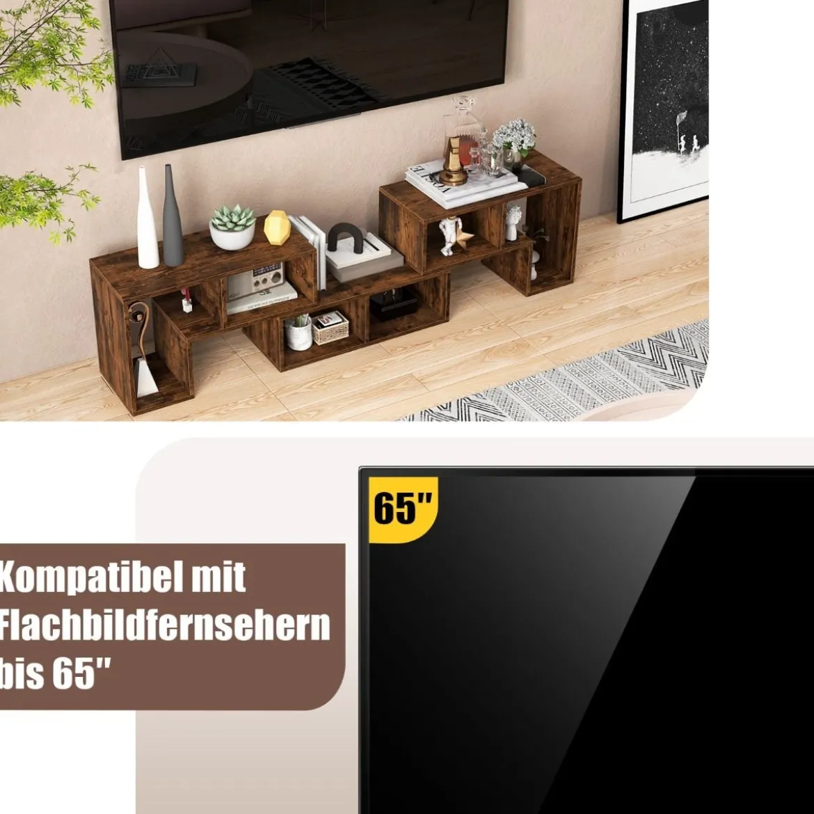 3-teiliger Fernsehschrank aus Holz für TVs bis zu 65" Frei Kombinierbarer Fernsehtisch