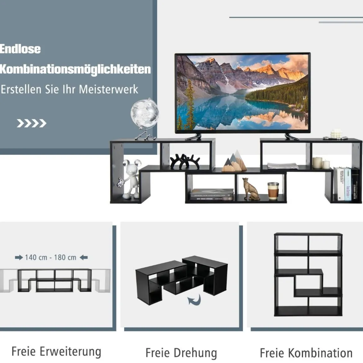 3-teiliger Fernsehschrank aus Holz für TVs bis zu 65" Frei Kombinierbarer Fernsehtisch