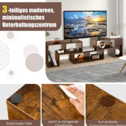 3-teiliger Fernsehschrank aus Holz für TVs bis zu 65