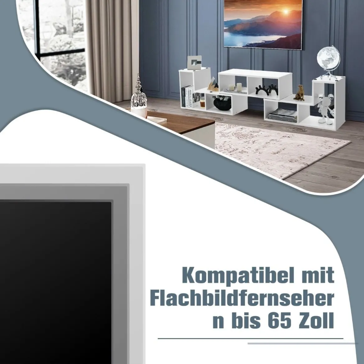 3-teiliger Fernsehschrank aus Holz für TVs bis zu 65" Frei Kombinierbarer Fernsehtisch