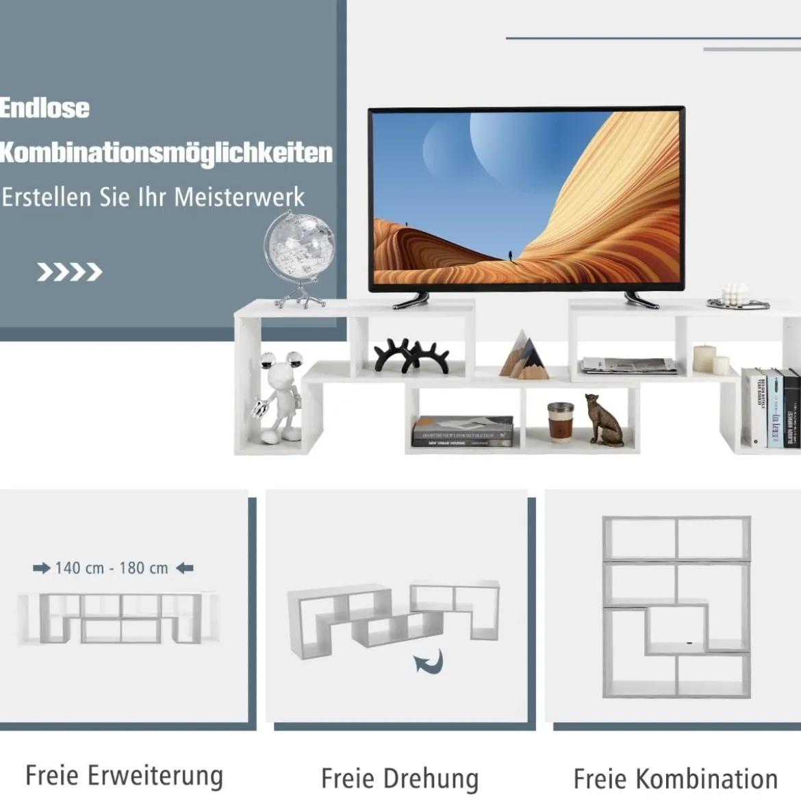 3-teiliger Fernsehschrank aus Holz für TVs bis zu 65" Frei Kombinierbarer Fernsehtisch