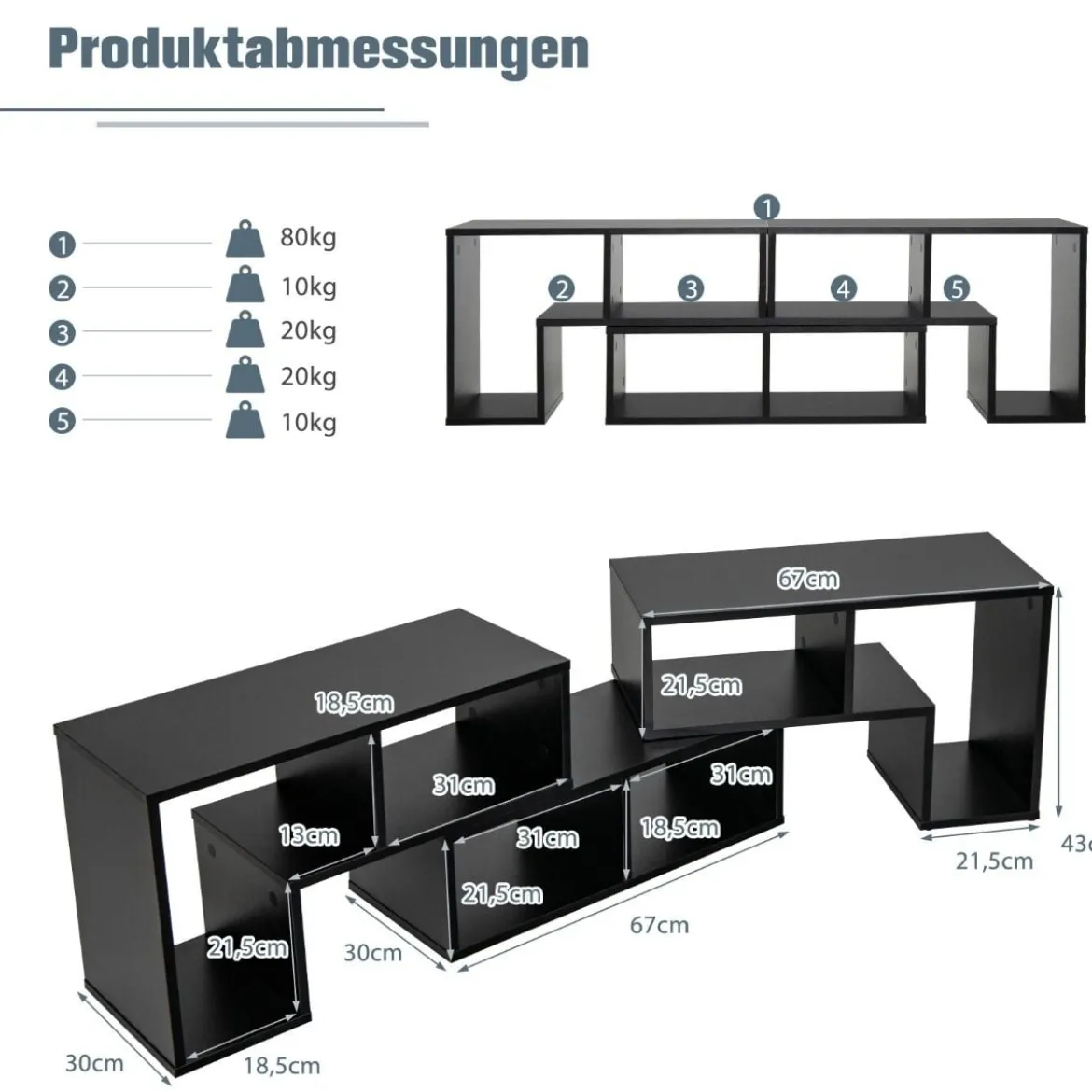 3-teiliger Fernsehschrank aus Holz für TVs bis zu 65" Frei Kombinierbarer Fernsehtisch