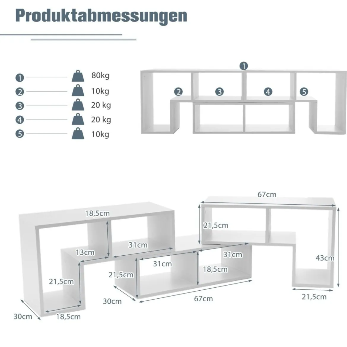 3-teiliger Fernsehschrank aus Holz für TVs bis zu 65" Frei Kombinierbarer Fernsehtisch