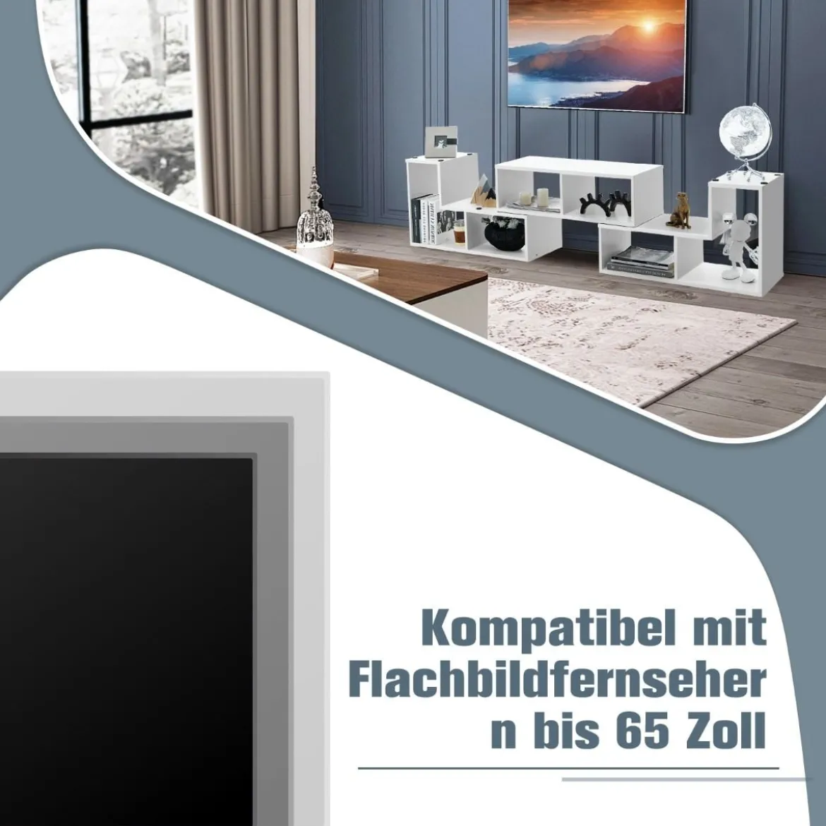 3-teiliger Fernsehschrank aus Holz für TVs bis zu 65" Frei Kombinierbarer Fernsehtisch