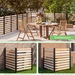 2-teiliger Gartenzaun mit Holzpfählen Sichtschutzzaun Dekorativer Steckzaun Natur