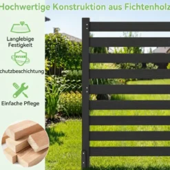 2-teiliger Gartenzaun mit Holzpfählen Sichtschutzzaun Dekorativer Steckzaun Schwarz