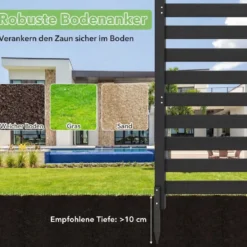 2-teiliger Gartenzaun mit Holzpfählen Sichtschutzzaun Dekorativer Steckzaun Schwarz
