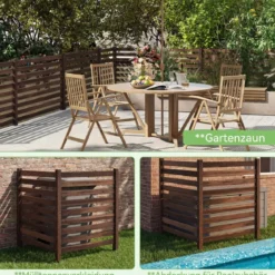 2-teiliger Gartenzaun mit Holzpfählen Sichtschutzzaun Dekorativer Steckzaun Braun