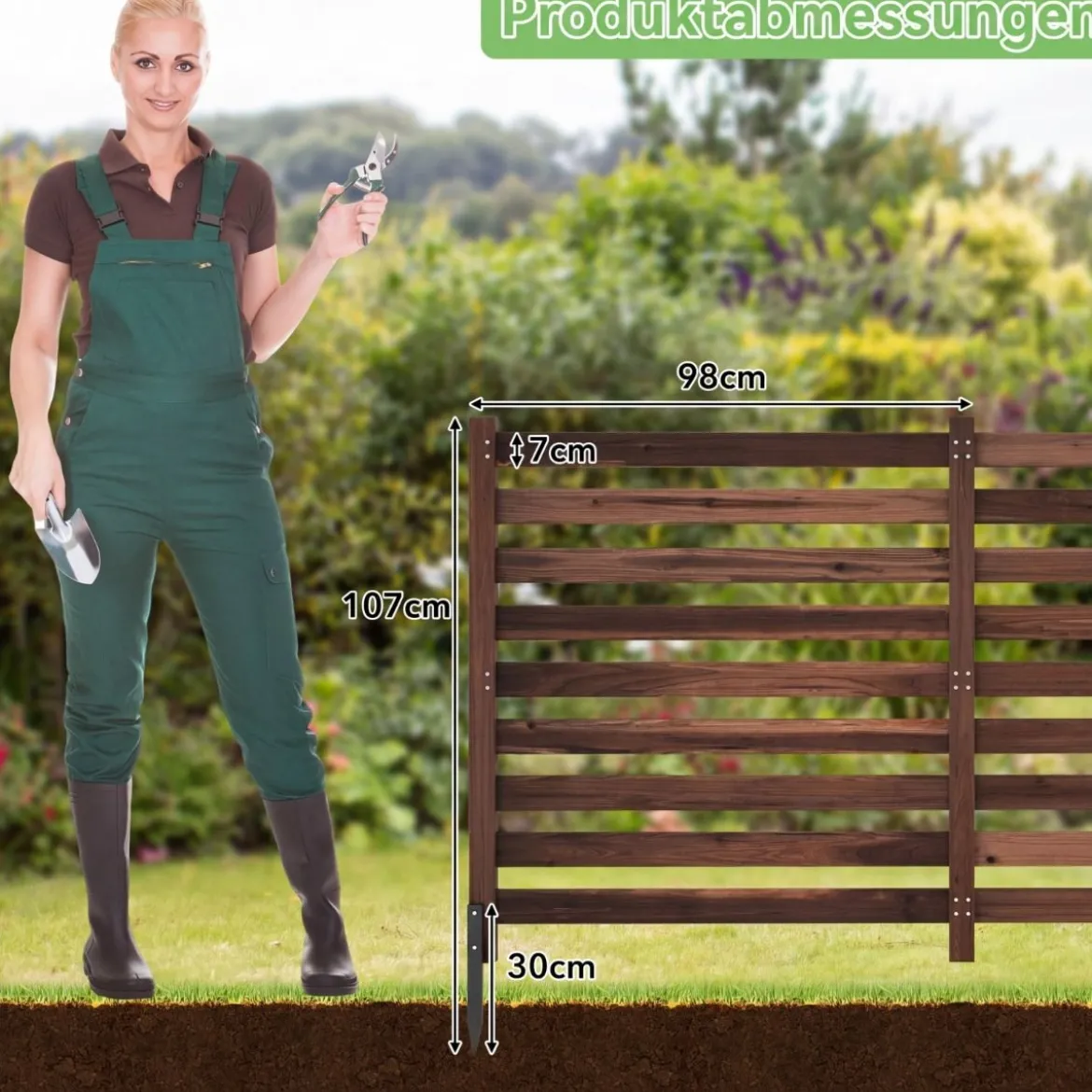 2-teiliger Gartenzaun mit Holzpfählen Sichtschutzzaun Dekorativer Steckzaun Braun