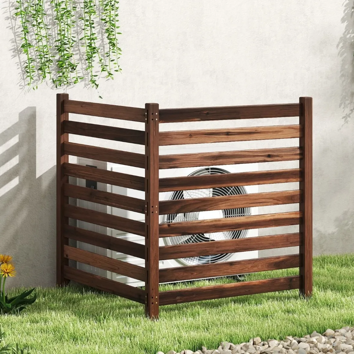 2-teiliger Gartenzaun mit Holzpfählen Sichtschutzzaun Dekorativer Steckzaun Braun