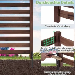 2-teiliger Gartenzaun mit Holzpfählen Sichtschutzzaun Dekorativer Steckzaun Braun