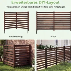 2-teiliger Gartenzaun mit Holzpfählen Sichtschutzzaun Dekorativer Steckzaun Braun