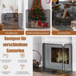 3-teiliger Kaminschutz Funkenschutz aus schmiedeeisernem Metallgeflecht mit flexiblen Scharnieren