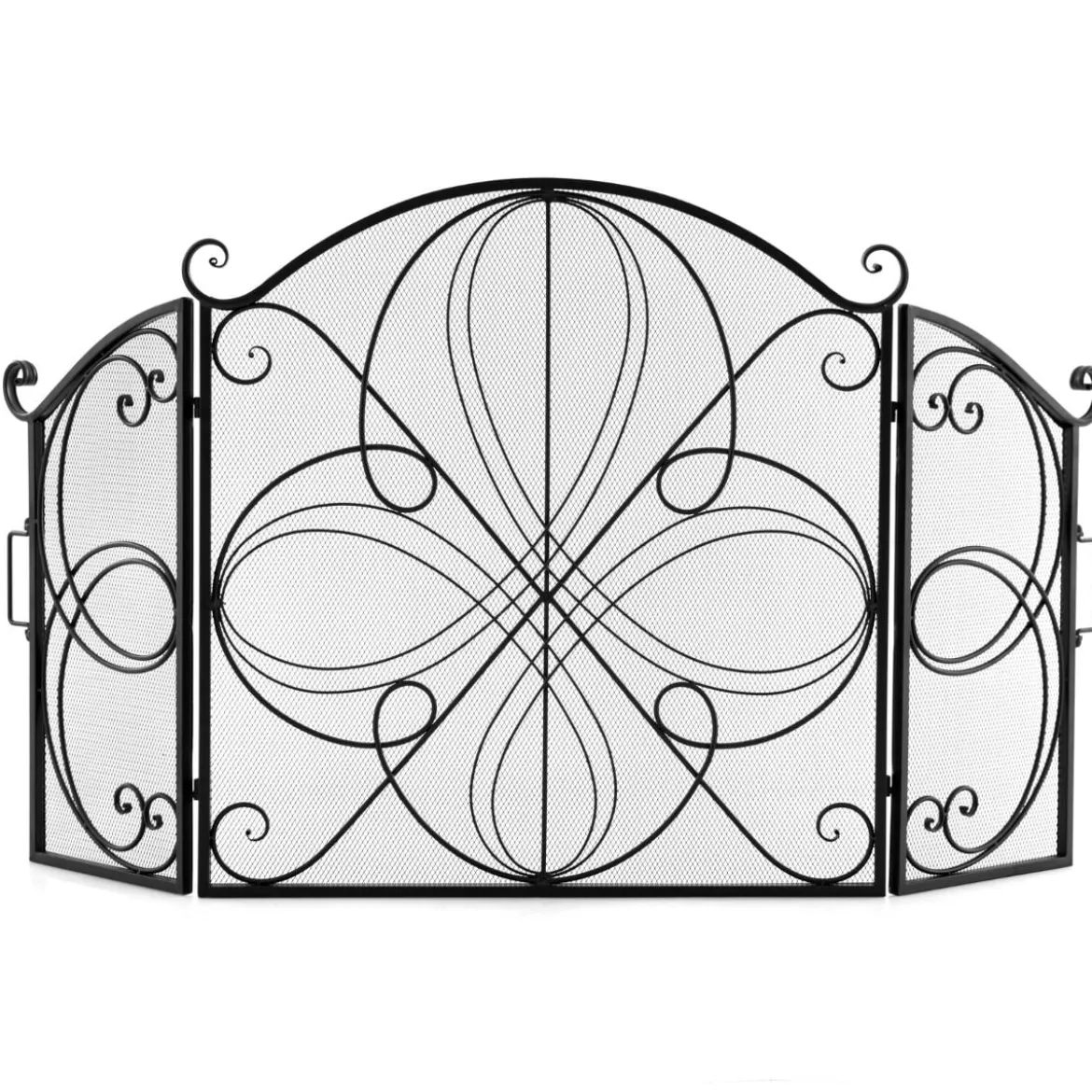 3-teiliger klappbarer Funkenschutz mit Blumenmuster dekorative Kaminbarriere aus Drahtgeflecht robuster 151 x 83 cm