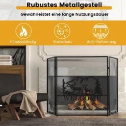 3-teiliger klappbarer Funkenschutz mit dekorative Kaminbarriere aus Drahtgeflecht Elchmuster