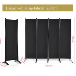 4-teiliger Klappbarer Trennwand Sichtschutz für Zuhause, Büro 220 x 51 x 173 cm Schwarz