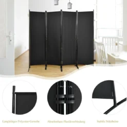 4-teiliger Klappbarer Trennwand Sichtschutz für Zuhause, Büro 220 x 51 x 173 cm Schwarz