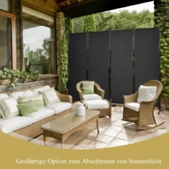 4-teiliger Klappbarer Trennwand Sichtschutz für Zuhause, Büro 220 x 51 x 173 cm Schwarz