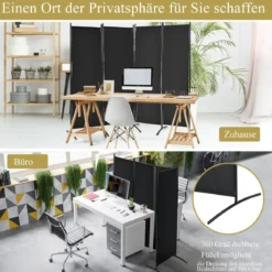 4-teiliger Klappbarer Trennwand Sichtschutz für Zuhause, Büro 220 x 51 x 173 cm Schwarz