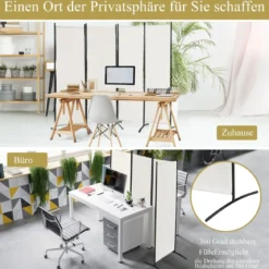 4-teiliger Klappbarer Trennwand Sichtschutz für Zuhause Büro 220 x 51 x 173 cm Weiß