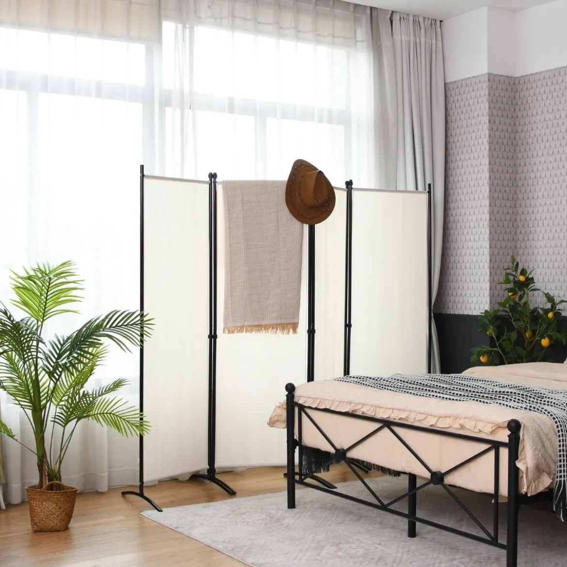 4-teiliger Klappbarer Trennwand Sichtschutz für Zuhause Büro 220 x 51 x 173 cm Weiß