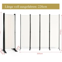 4-teiliger Klappbarer Trennwand Sichtschutz für Zuhause Büro 220 x 51 x 173 cm Weiß