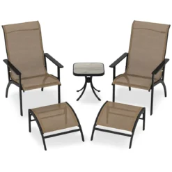 5-teiliges Balkonmöbel Set Gartenmöbel Balkonset inkl. 2 Stühle mit Hocker & Tisch Sitzgruppe für Garten