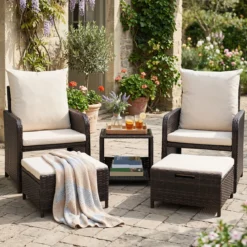 5-teiliges Balkonmöbel Set Gartenmöbel aus PE-Polyrattan Sitzgruppe für Garten