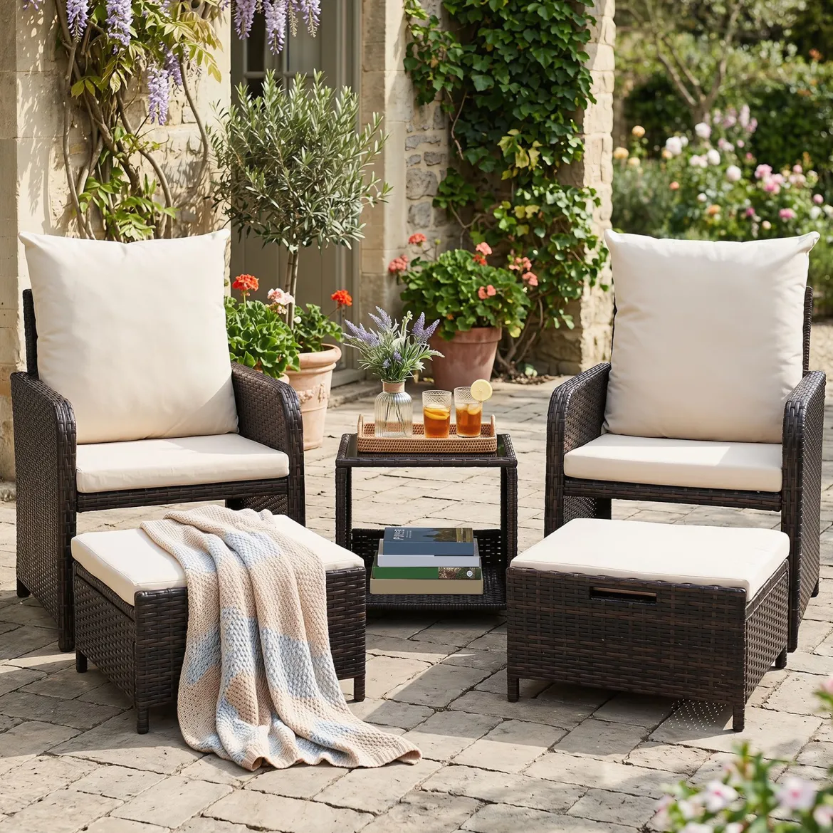 5-teiliges Balkonmöbel Set Gartenmöbel aus PE-Polyrattan Sitzgruppe für Garten