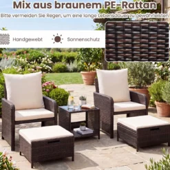 5-teiliges Balkonmöbel Set Gartenmöbel aus PE-Polyrattan Sitzgruppe für Garten