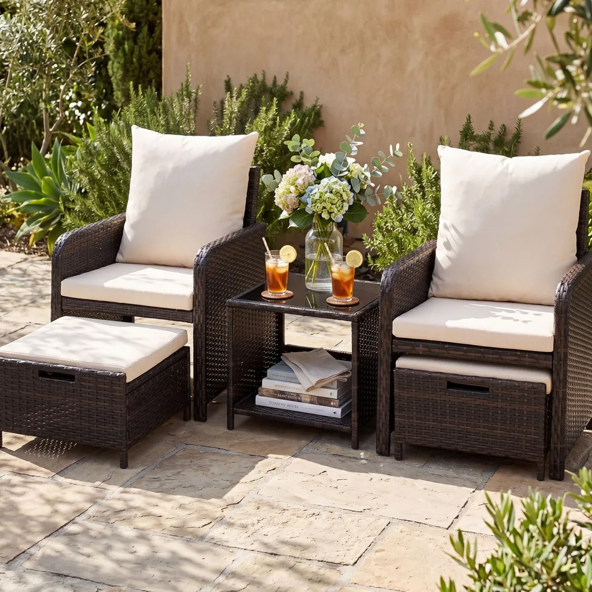 5-teiliges Balkonmöbel Set Gartenmöbel aus PE-Polyrattan Sitzgruppe für Garten