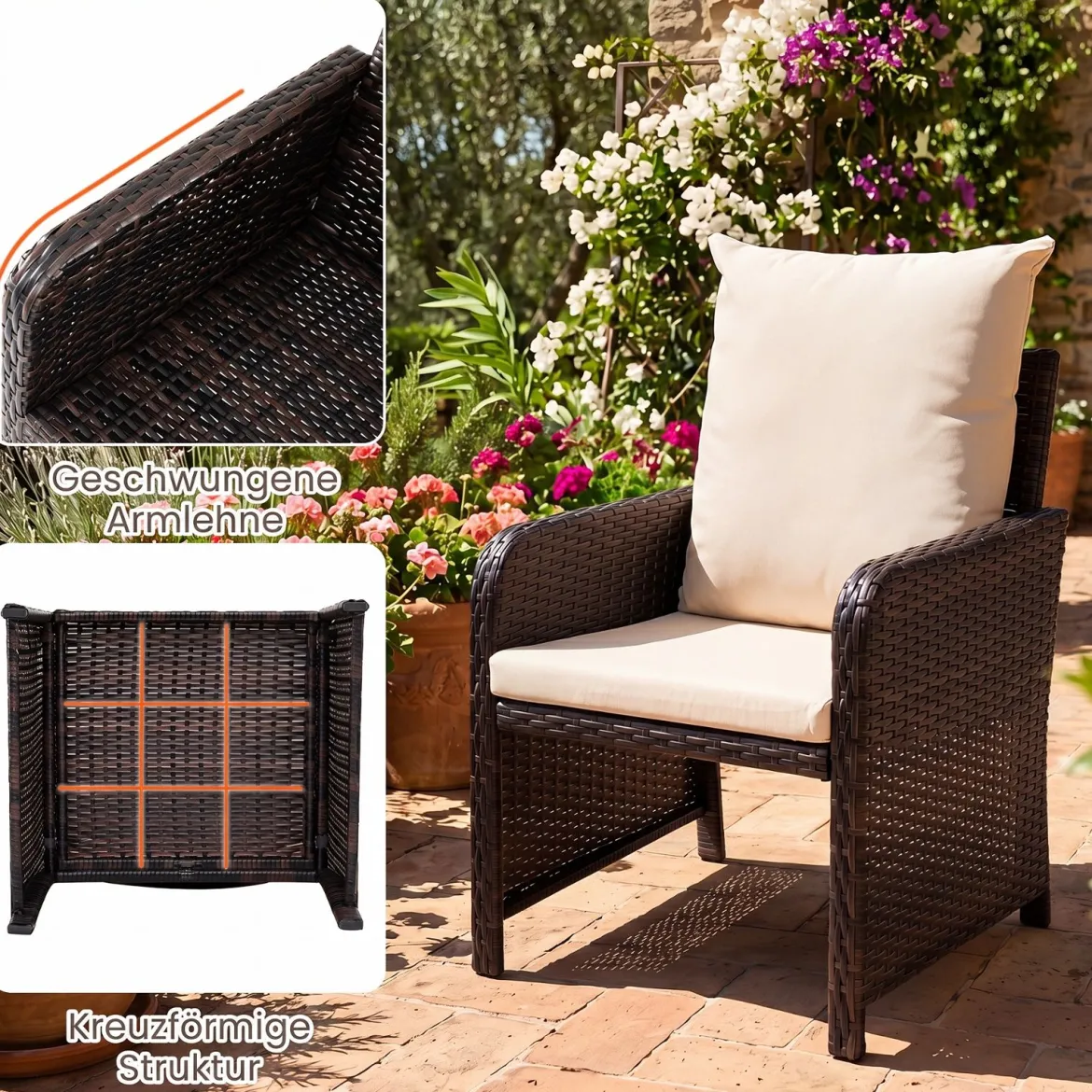 5-teiliges Balkonmöbel Set Gartenmöbel aus PE-Polyrattan Sitzgruppe für Garten