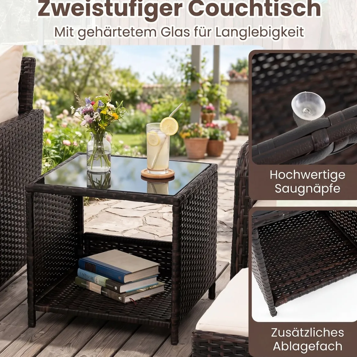5-teiliges Balkonmöbel Set Gartenmöbel aus PE-Polyrattan Sitzgruppe für Garten