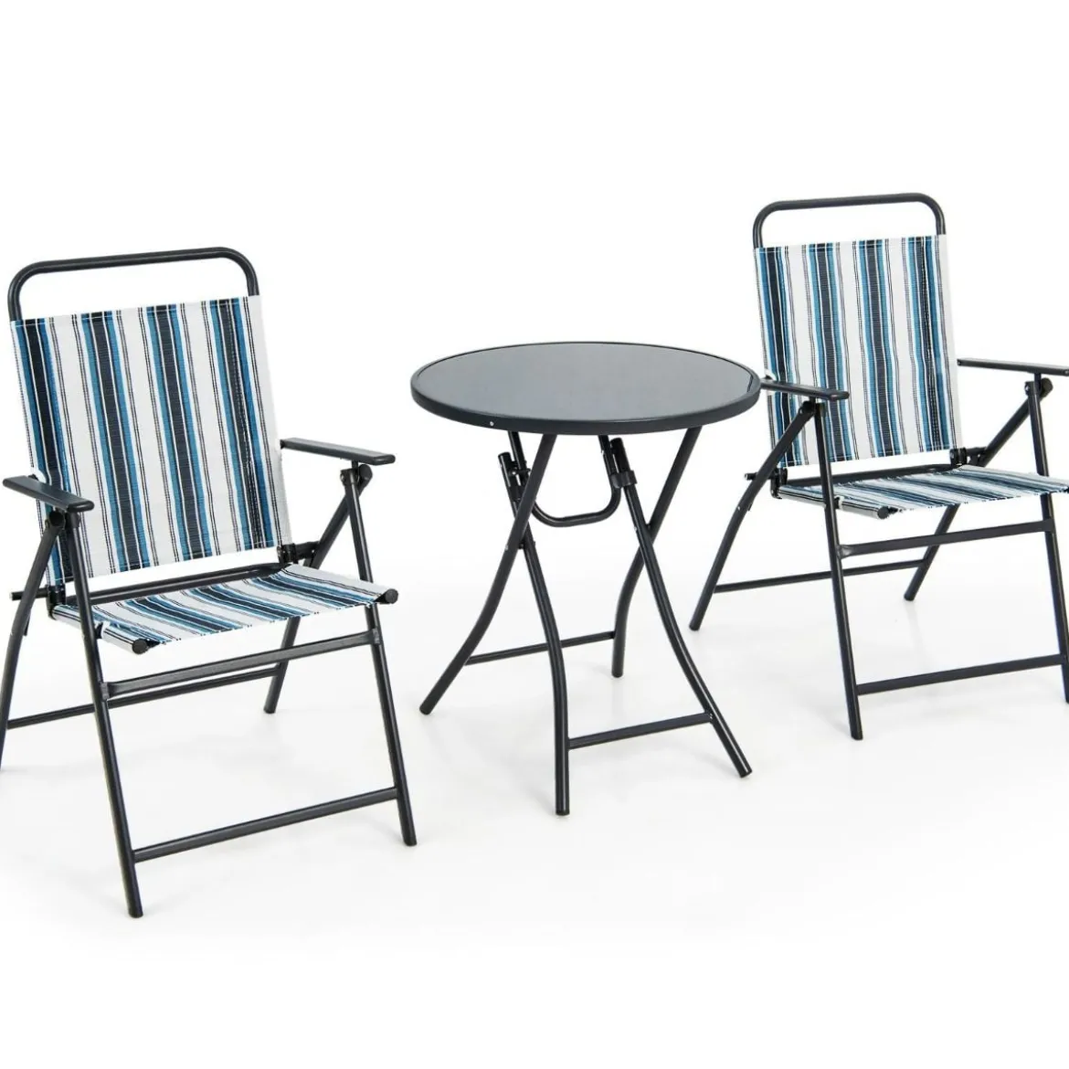 3-teiliges Balkonset Bistrotisch mit 2 Klappstühle Sitzgarnitur mit Robustem Metallgestell